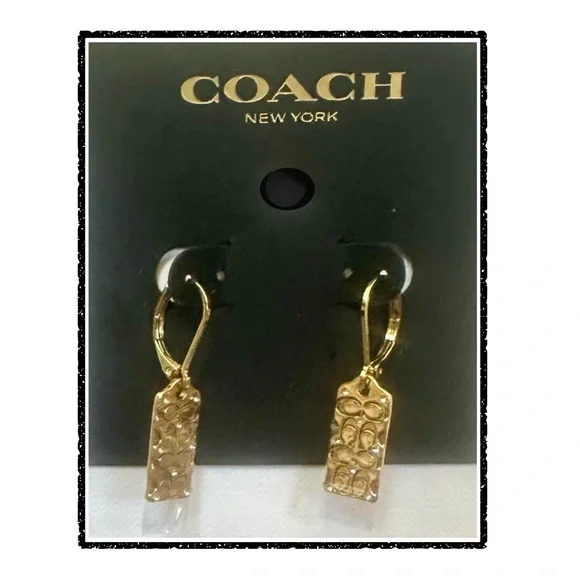 NEW COACH Logo Quilted Drop Earrings Goldtone - Picture 3 of 4